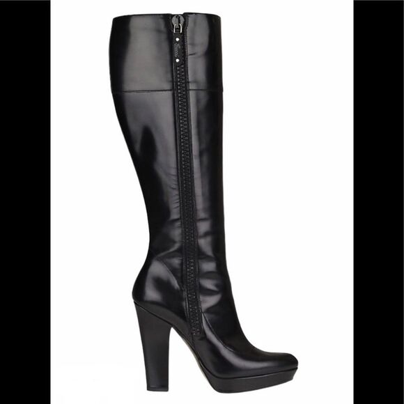 Gucci Black Glossy Leather Knee High Platform Boot Sz 10B - Picture 3 of 16